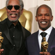Morgan Freeman poses with his award for best supporting actor for Million Dollar Baby, and Jamie Foxx poses with his award for best actor for Ray, at the 77th Annual Academy Awards at the Kodak Theater on Feb. 27, 2005, in Hollywood, Calif.
Carlo Allegri/Getty Images